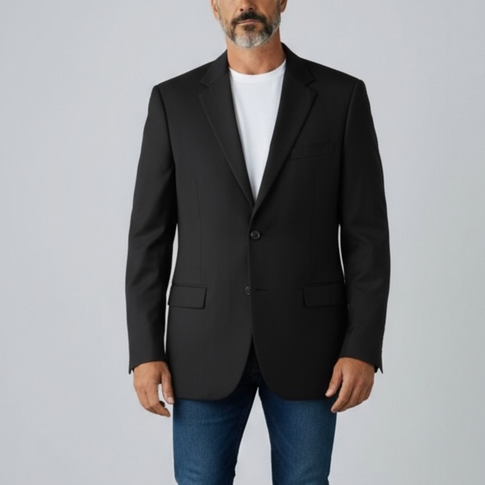 Oscar de la Renta Size 44 L 100% Wool Athletic Fit Men's Black Blazer